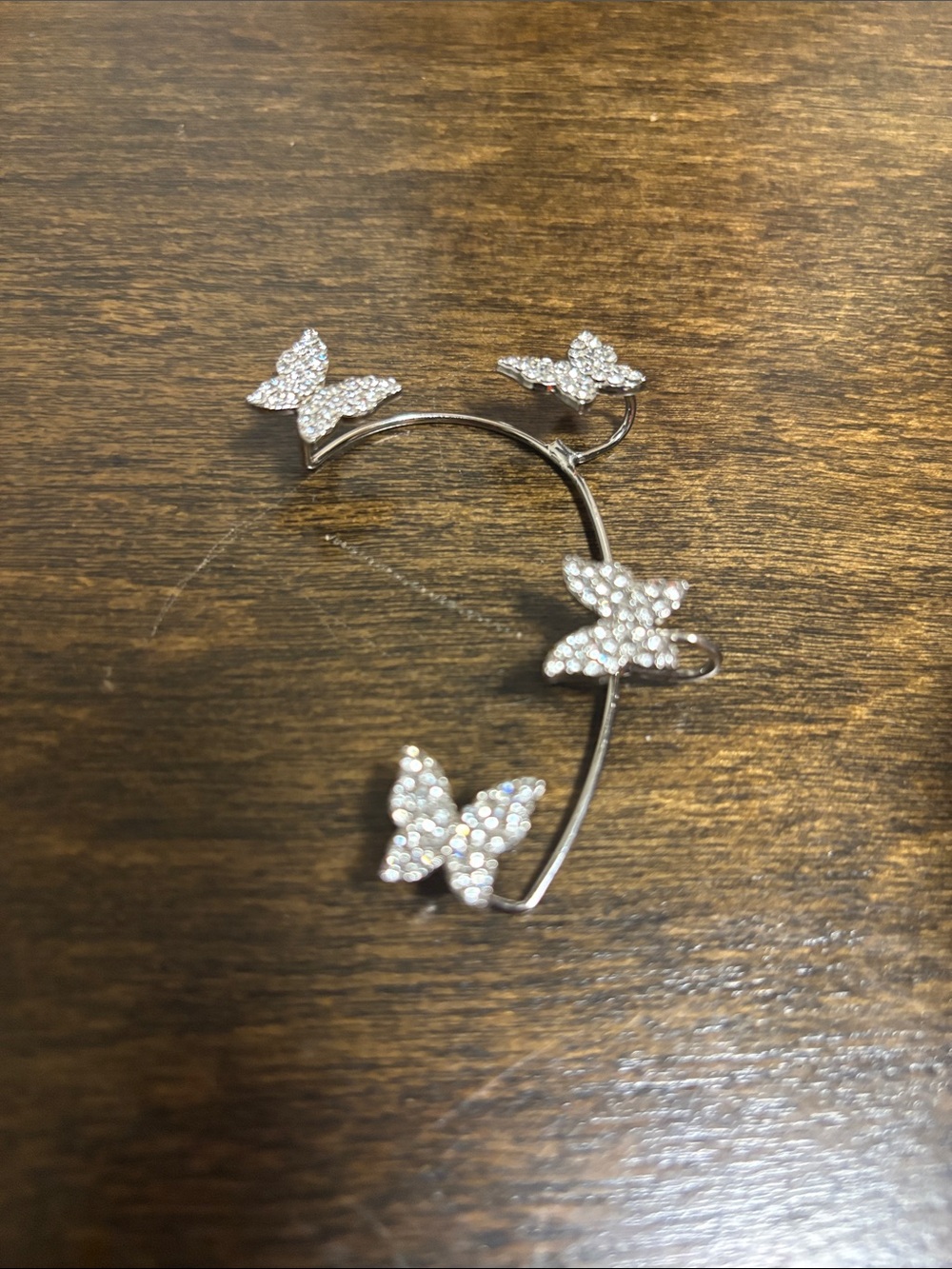 Source Unknown Silver Butterfly Ear Cuff with Crystal Accents